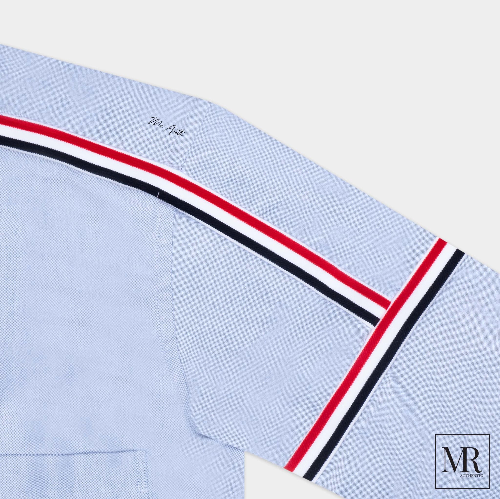 Áo Thom Browne White Oxford Seamed Elastic Stripe Classic Shirt.