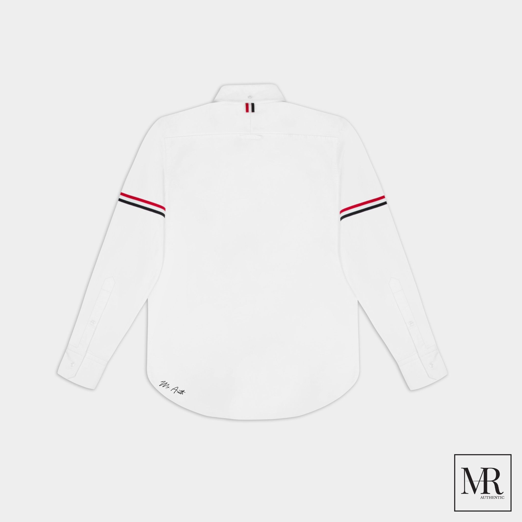 Áo Thom Browne White Oxford Seamed Elastic Stripe Classic Shirt.