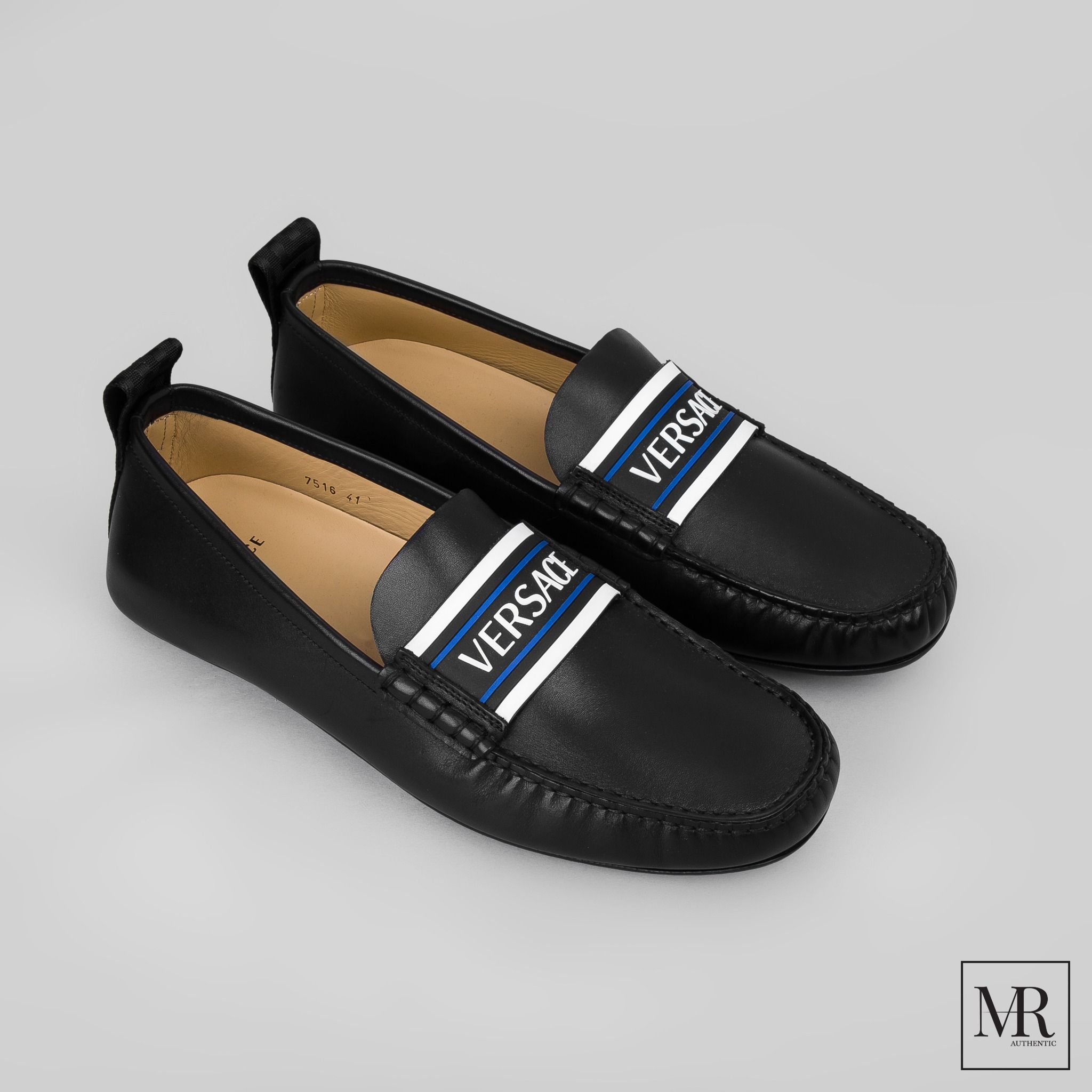 Giày Versace Black Leather Mocassin.