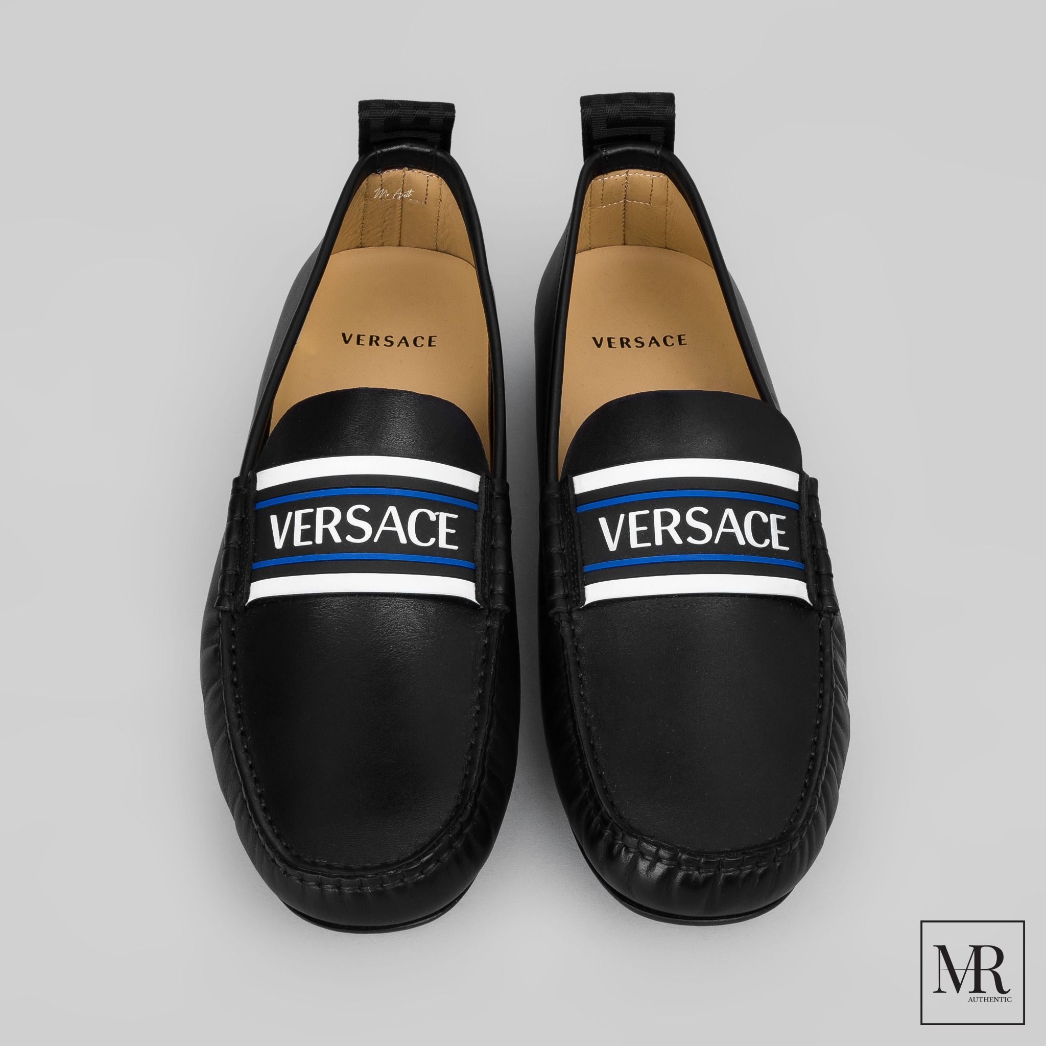 Giày Versace Black Leather Mocassin.