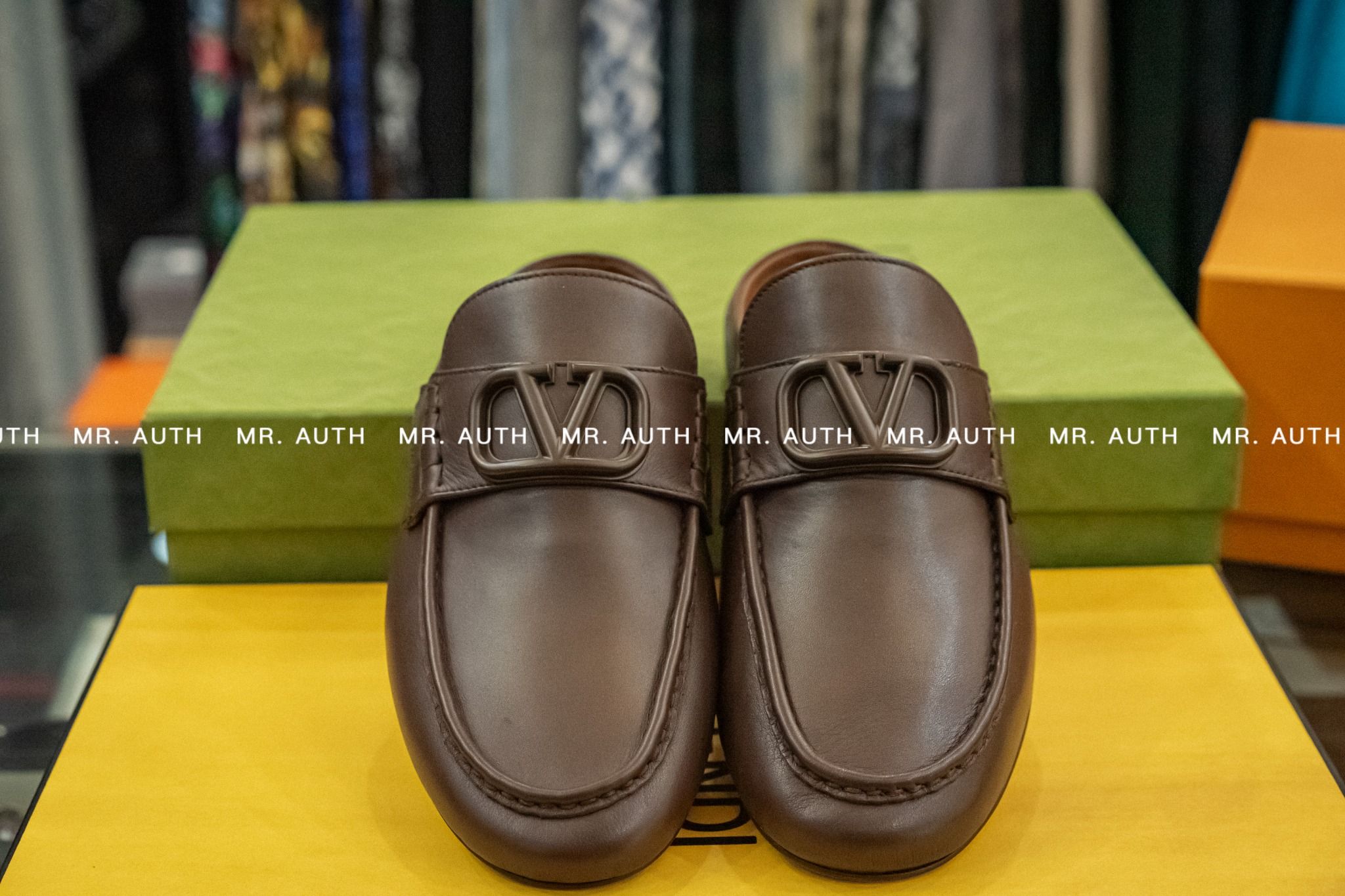 Valentino Garavani V Logo Leather Slippers