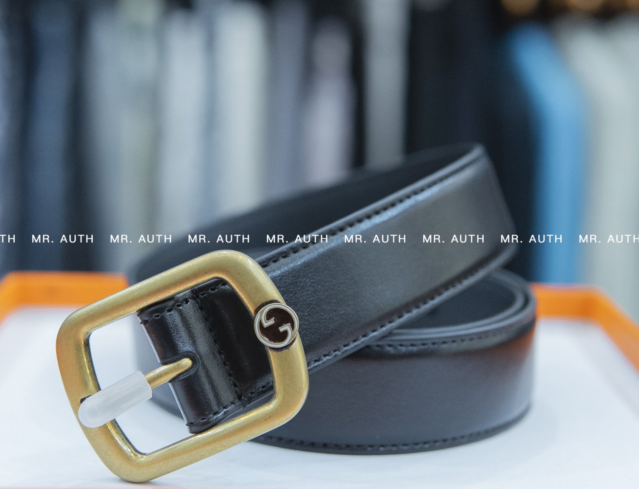 Gucci 3cm Squared buckle leather belt