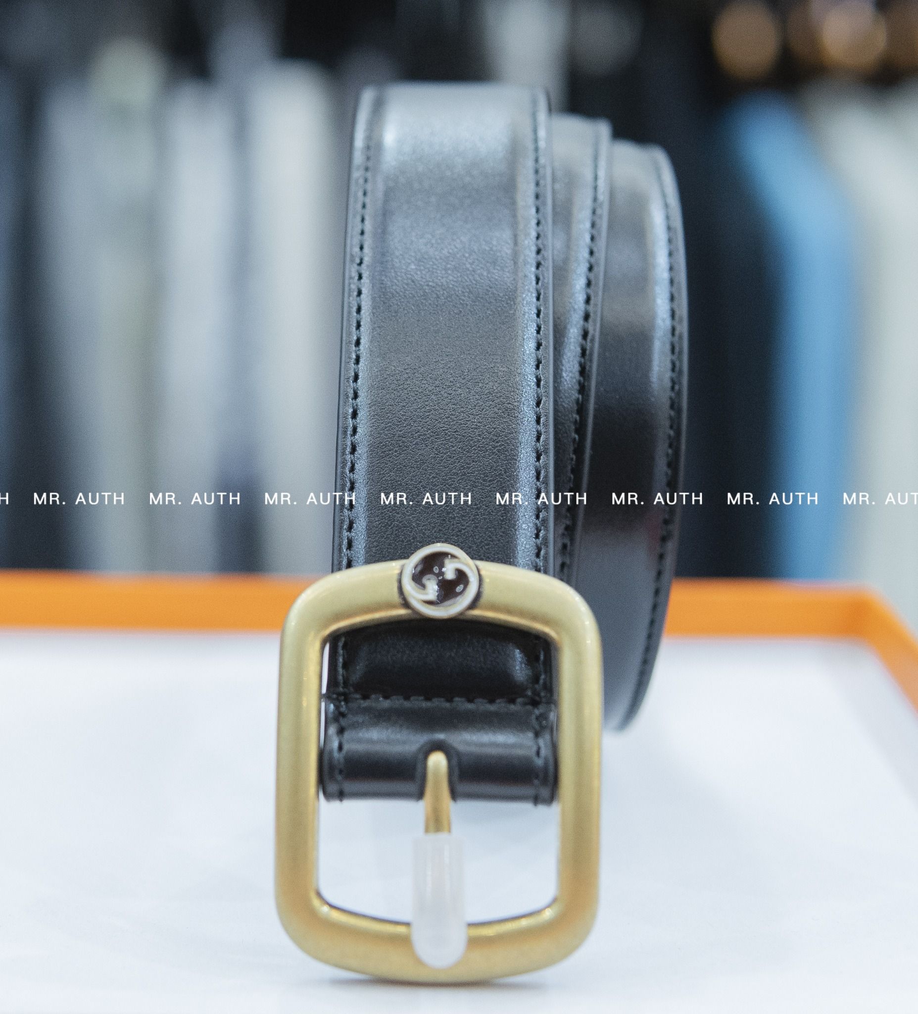 Gucci 3cm Squared buckle leather belt