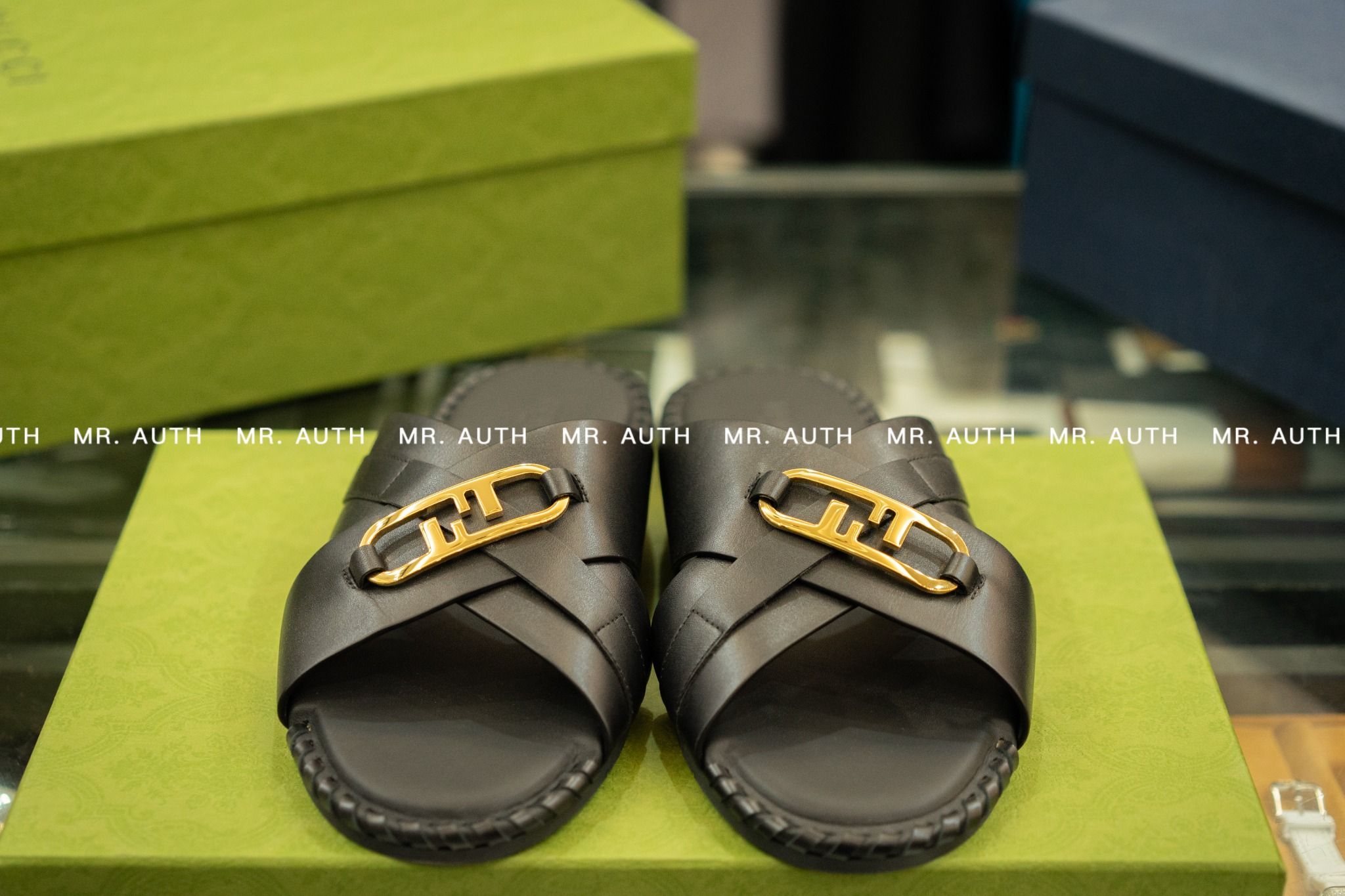 Fendi Black Leather Slides