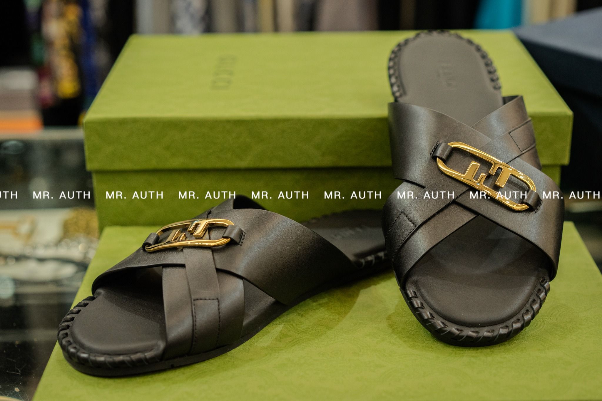Fendi Black Leather Slides