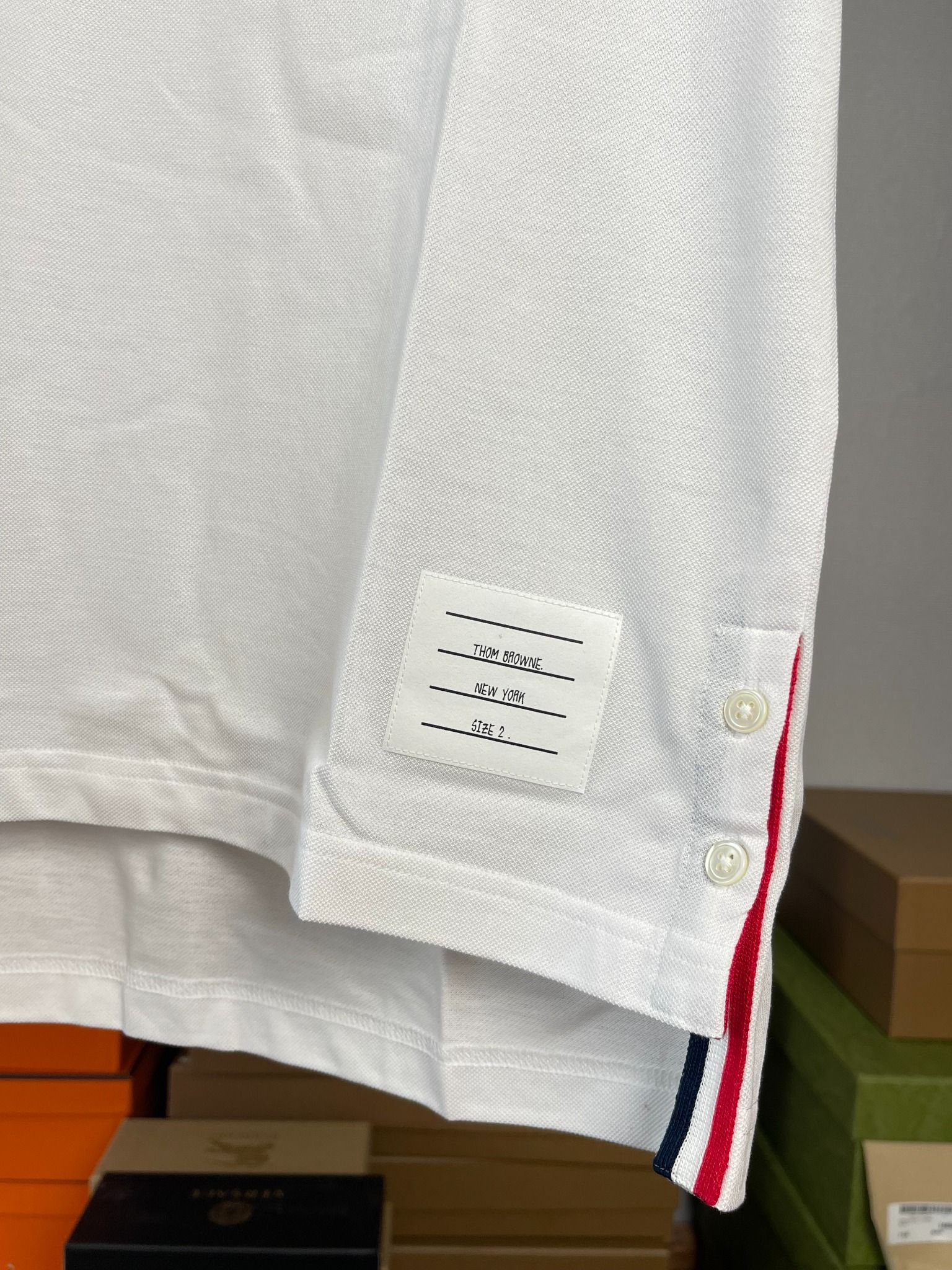 Áo Thom Browne Tricolour Stripe Cotton-Piqué Polo Shirt.