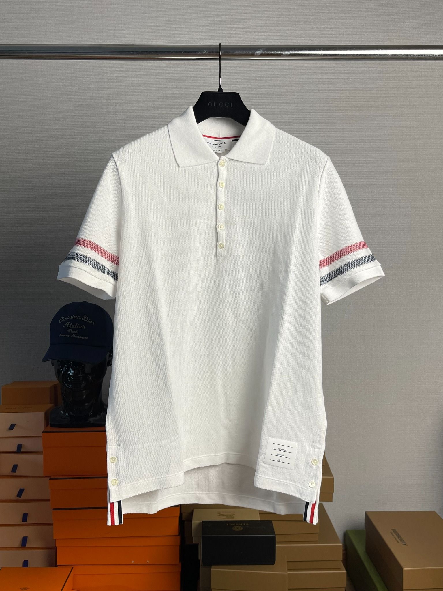 Áo Thom Browne RWB Stripe Cotton Polo Shirt.