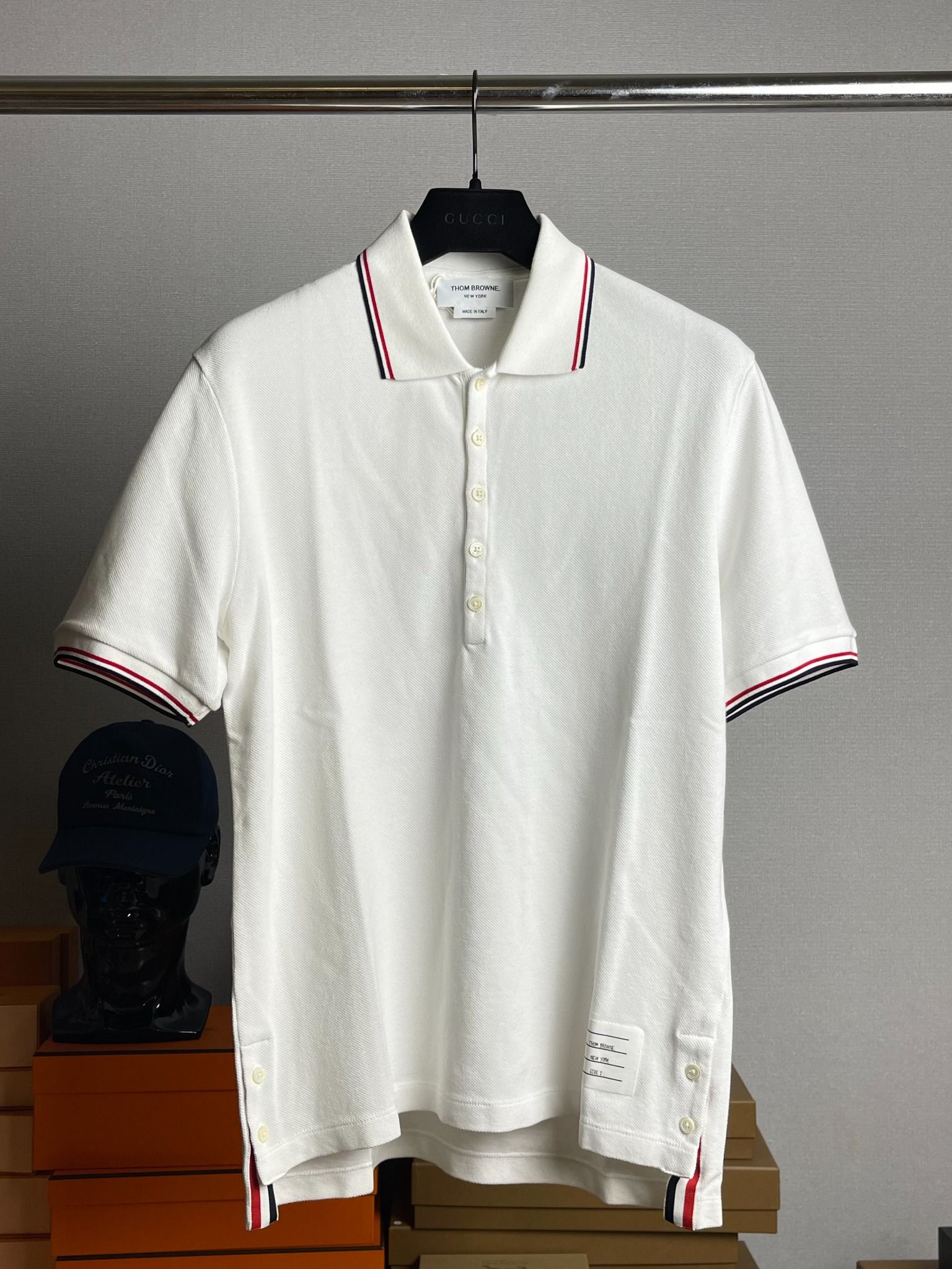 Thom Browne Classic Pique Stripe Short Sleeve Polo.