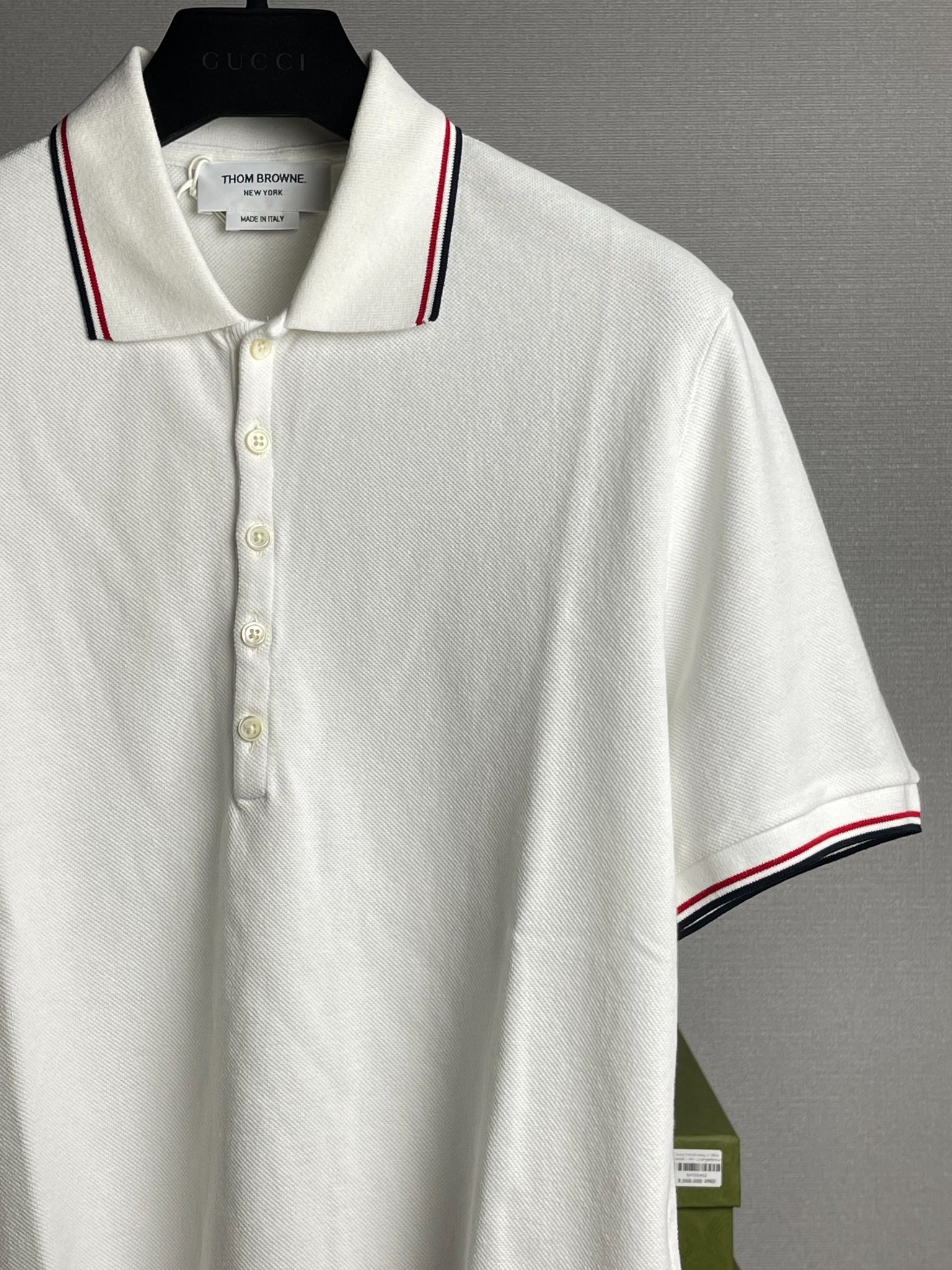 Thom Browne Classic Pique Stripe Short Sleeve Polo.