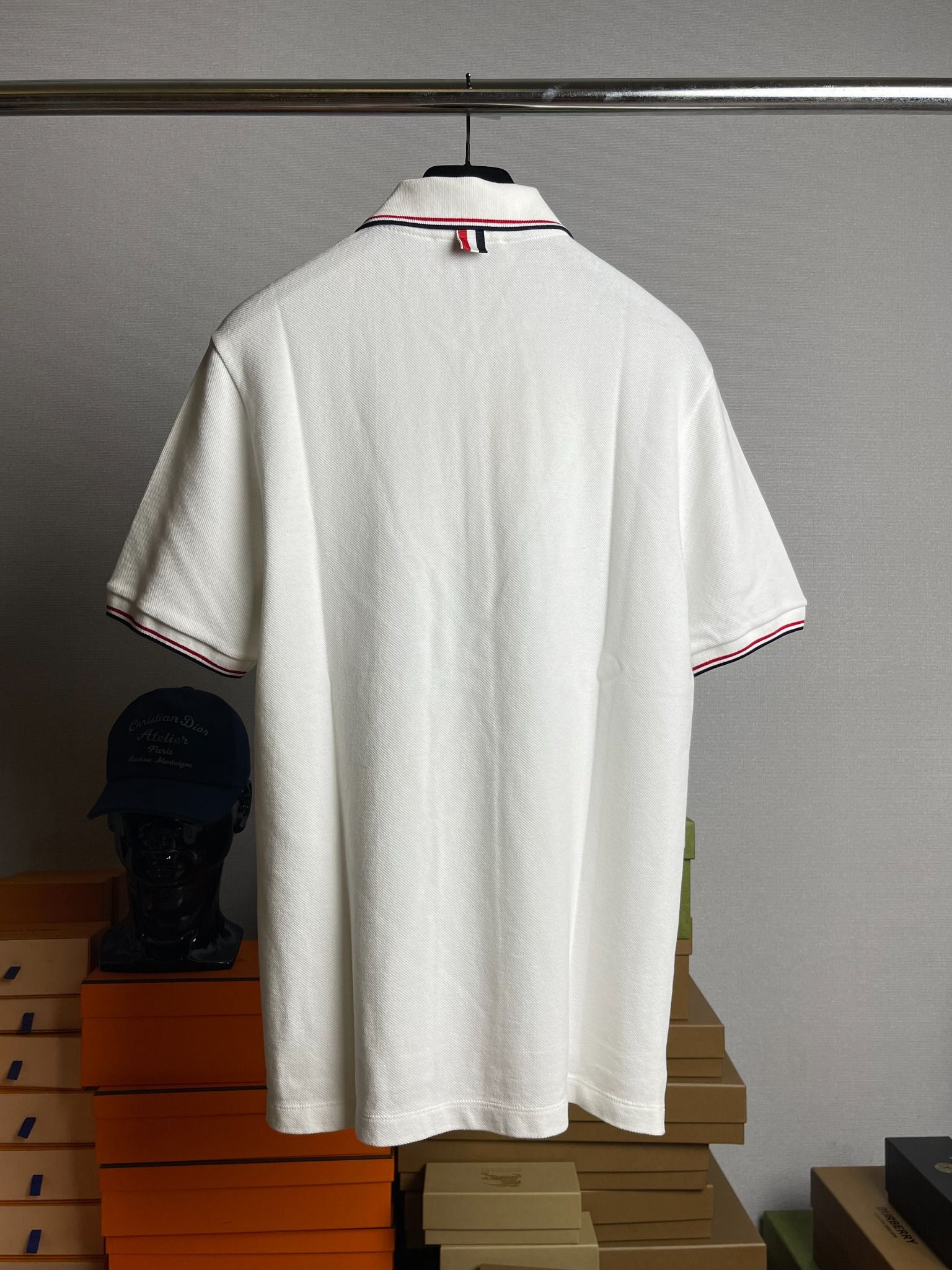 Thom Browne Classic Pique Stripe Short Sleeve Polo.
