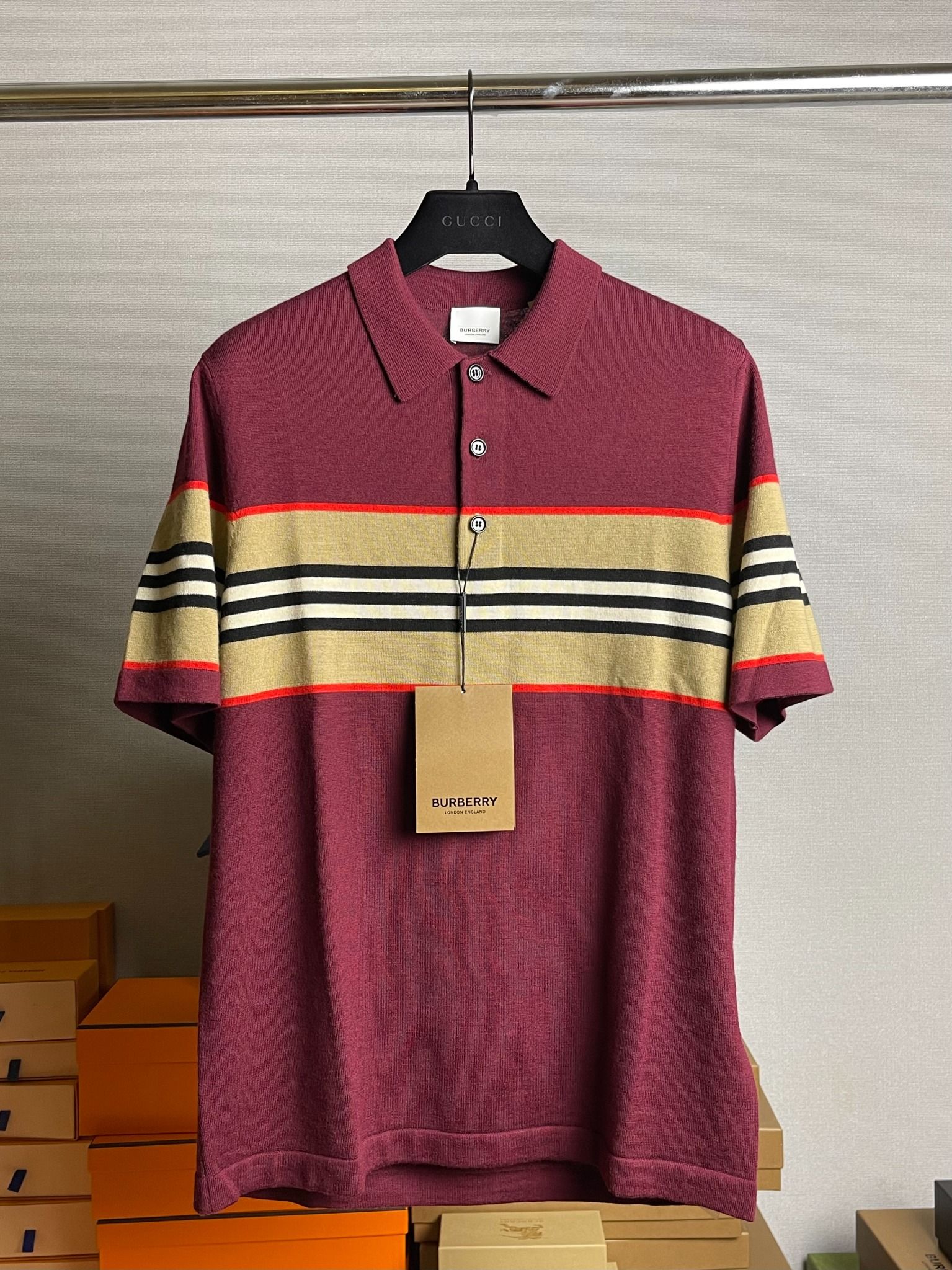 Burberry Striped TB Motif Polo Shirt