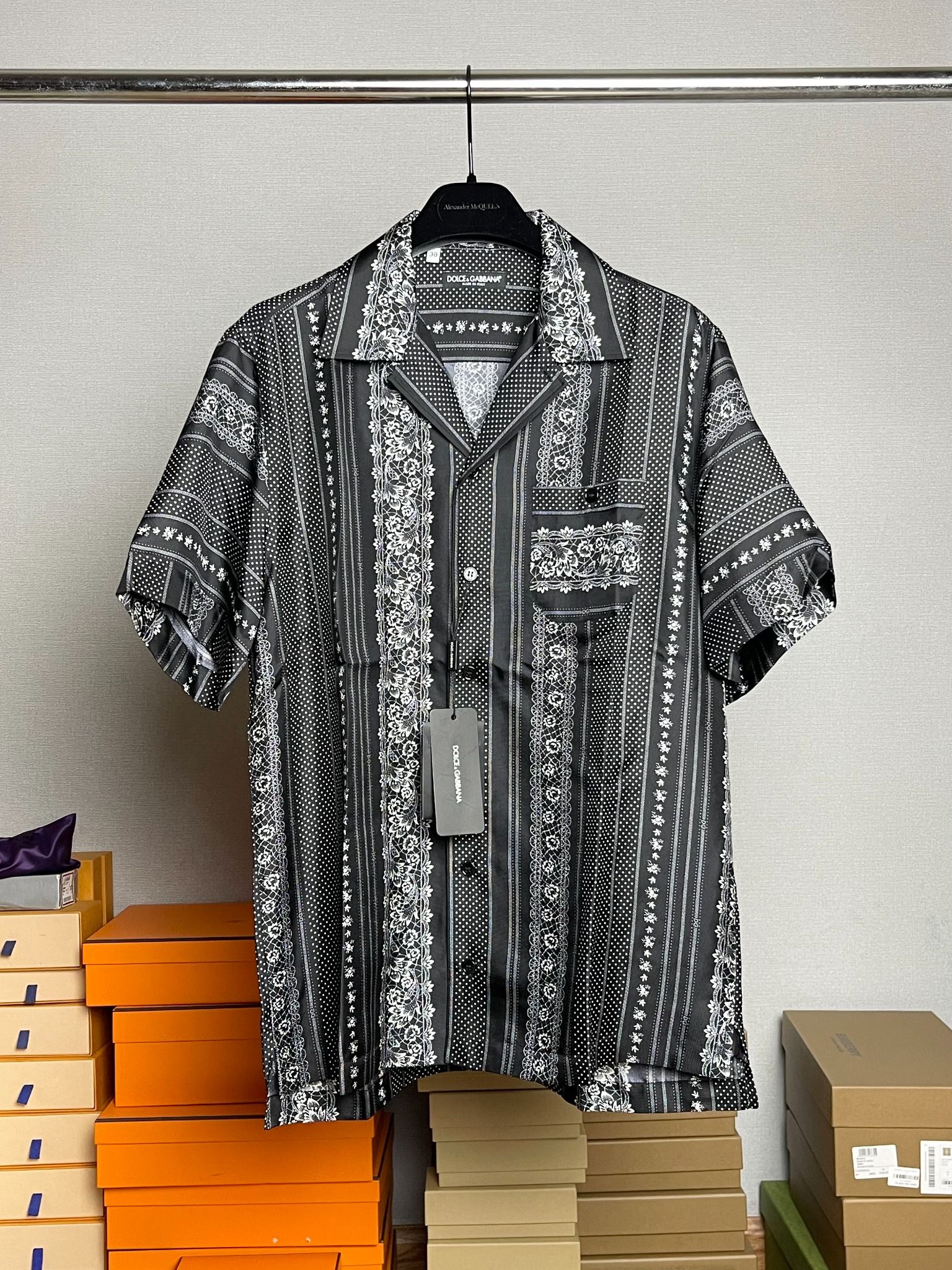 Dolce & Gabbana Geometric Print Silk Bowling Shirt