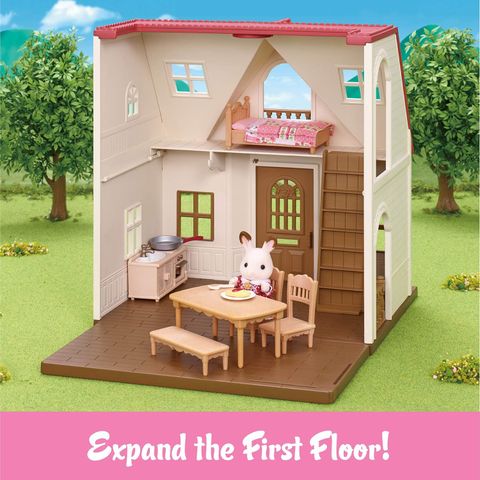  Bộ đồ chơi nhà búp bê Calico Critters Red Roof Cozy Cottage, Dollhouse Playset with Figure, Furniture and Accessories 