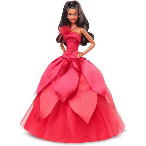  Đồ chơi búp bê Barbie Signature 2022 Collectible Holiday Doll with Dark Brown Hair & Poinsettia Gown 