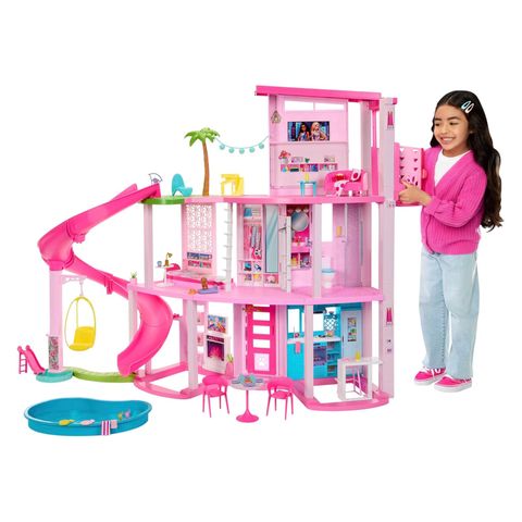  Đồ chơi nhà búp bê HMX10 Barbie Dreamhouse Pool Party Doll House with 75+ pc, 3 Story Slide 