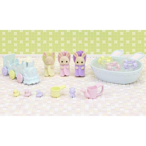  Đồ chơi phụ kiện Sylvanian Family MILK RABBIT TRIPLETS & BATH SET DF-22 Calico Critters 