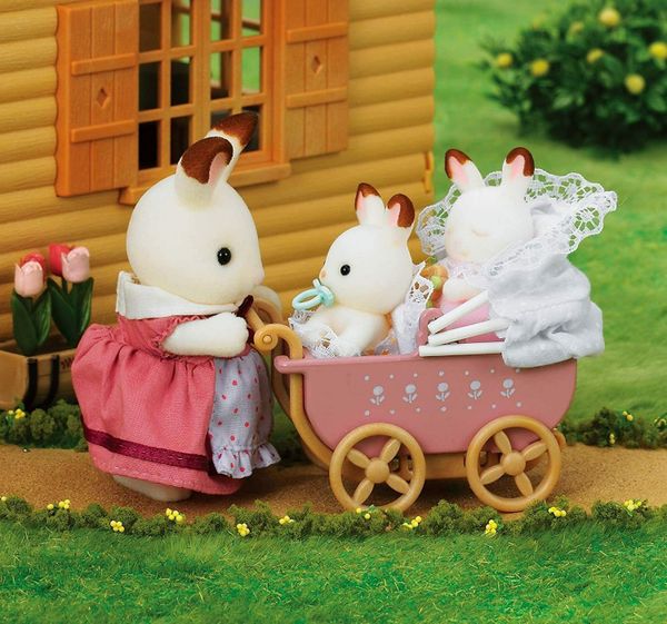 Xe đẩy thỏ nâu sinh đôi Sylvanian Families DF-12