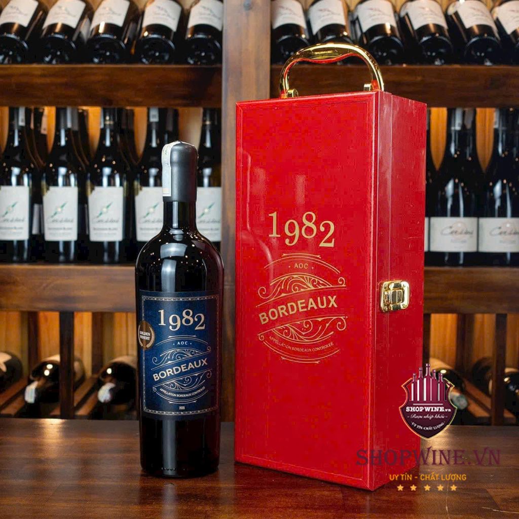 Hộp sơn mài Rượu Vang 1 Chai + Rượu vang pháp 1982 UG Bordeaux