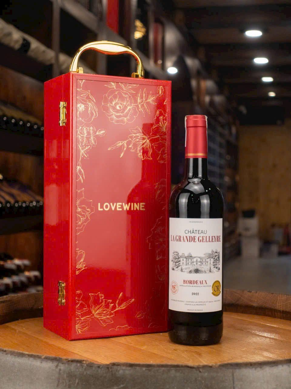 Hộp Rượu Vang sơn mài 1 Chai + Rượu vang pháp Chateau La Grande Gelleyre