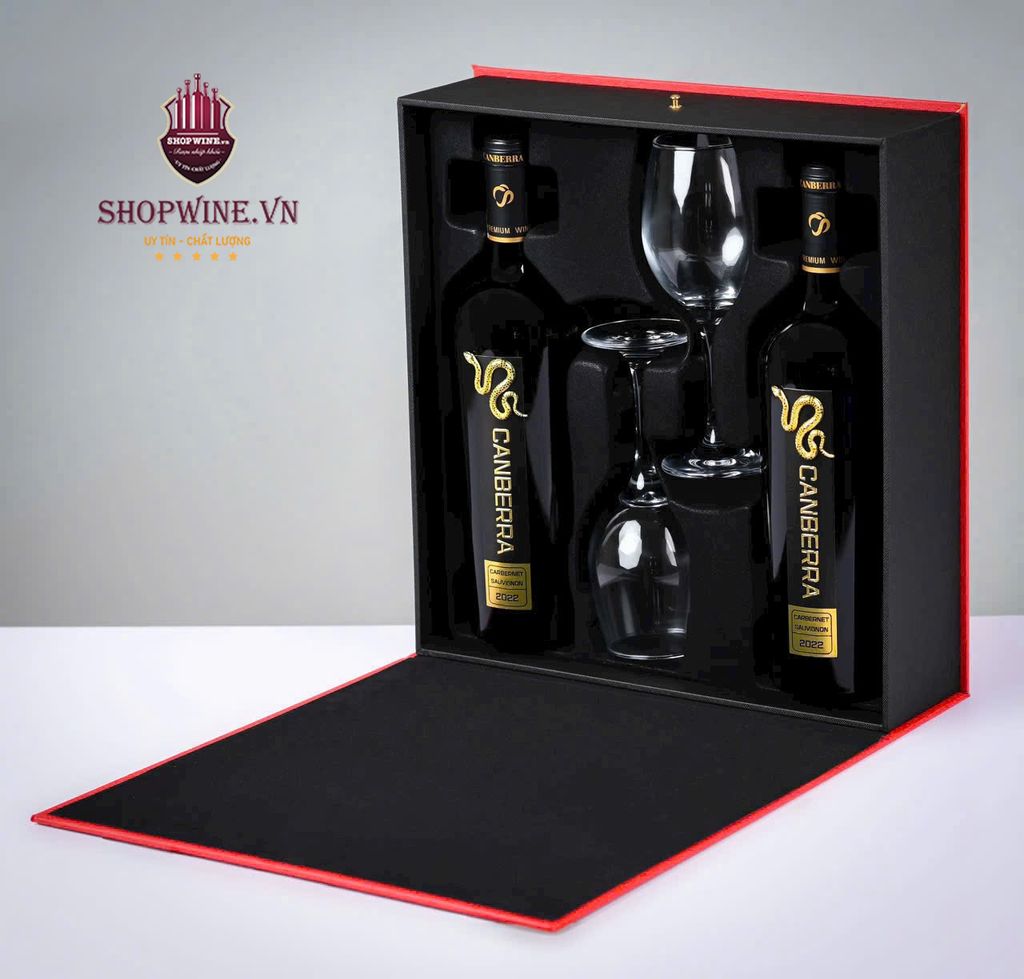 Rượu vang Canberrra Cabernet Sauvignon 2022 + Hộp rượu vang 2 chai + 2 ly