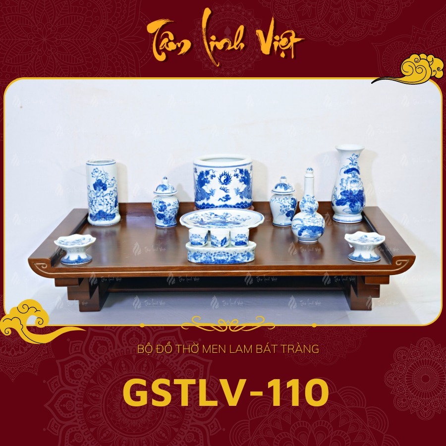 Bộ Đồ Thờ Men Lam Bát Tràng - GSTTV - 110