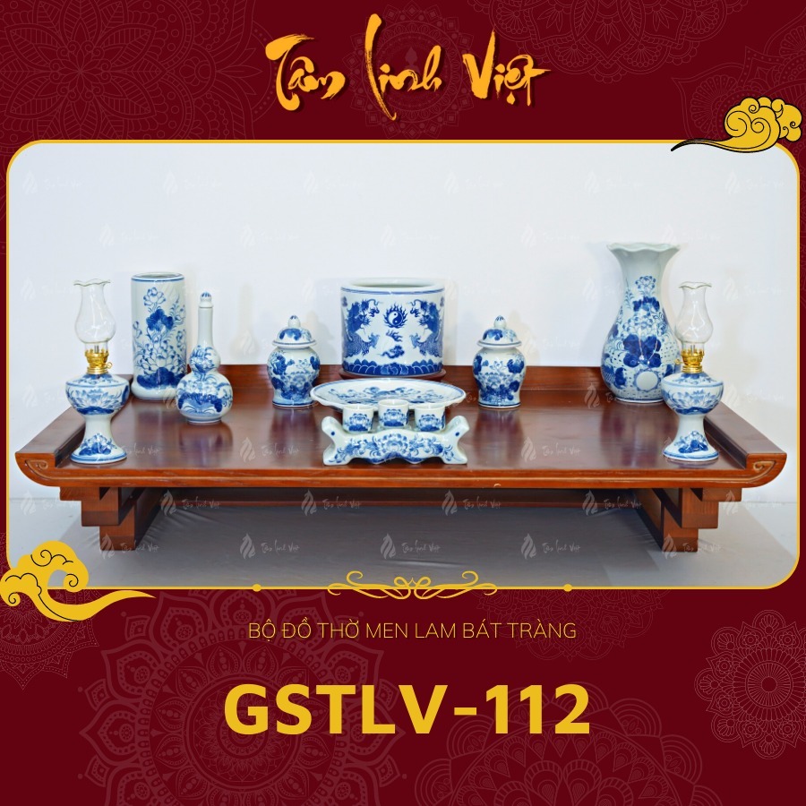 Bộ Đồ Thờ Men Lam Bát Tràng - GSTTV - 112