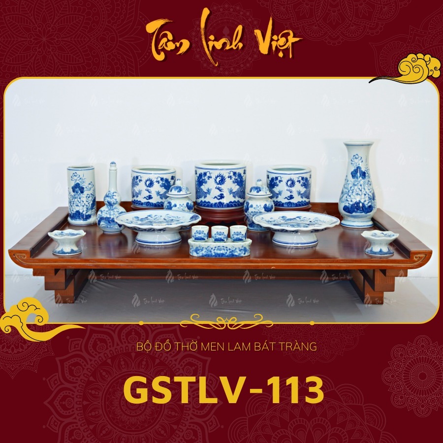 Bộ Đồ Thờ Men Lam Bát Tràng - GSTTV - 113