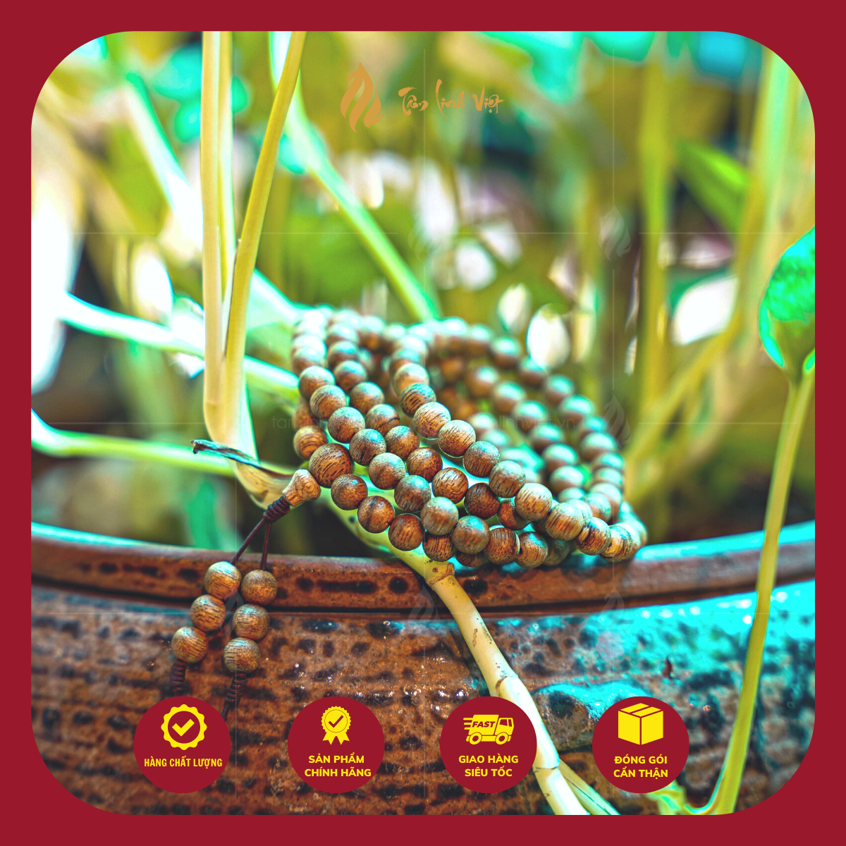 Vòng Trầm Hương [Tốc Bông] 108 hạt | Lọ thủy tinh nút gỗ cao cấp giúp bảo quản vòng trầm hương tốt