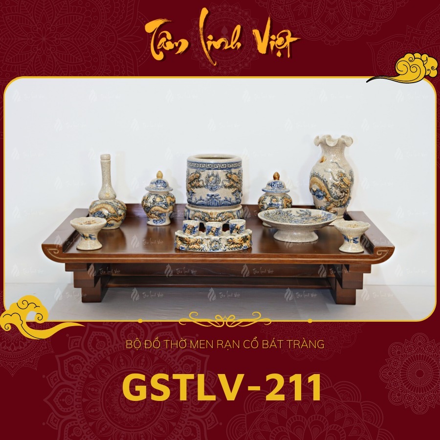 Bộ Đồ Thờ Men Rạn Cổ Bát Tràng - GSTLV - 211