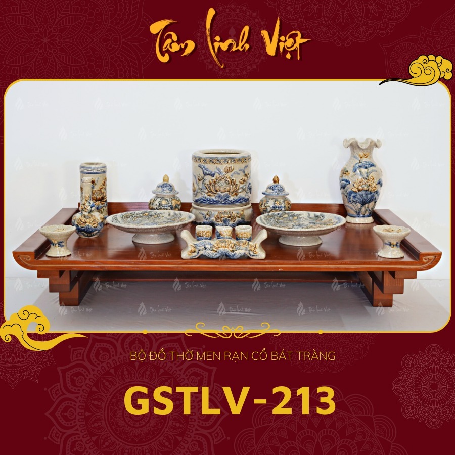 Bộ Đồ Thờ Men Rạn Cổ Bát Tràng - GSTLV - 213