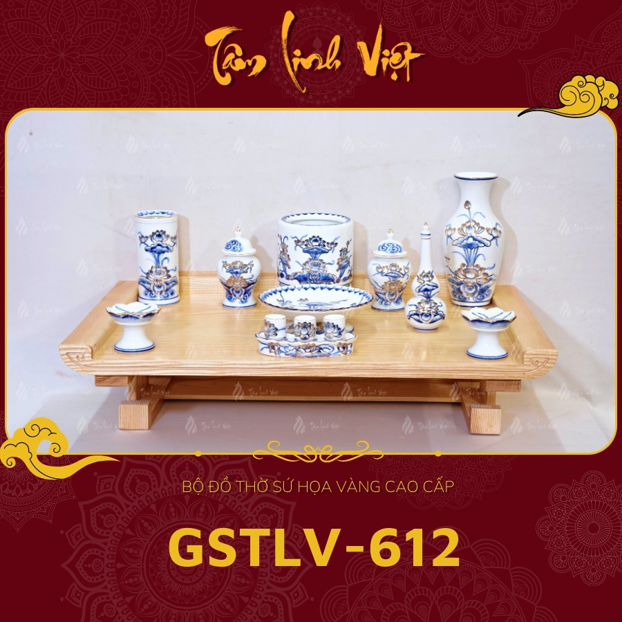 Bộ Đồ Thờ Sứ Họa Vàng - GSTLV 612