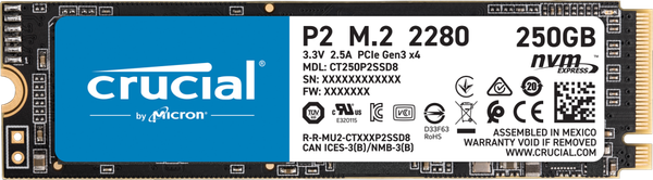 Ổ cứng SSD Crucial P2 250GB 3D NAND NVMe PCIe M.2 (CT250P2SSD8) Chính hãng