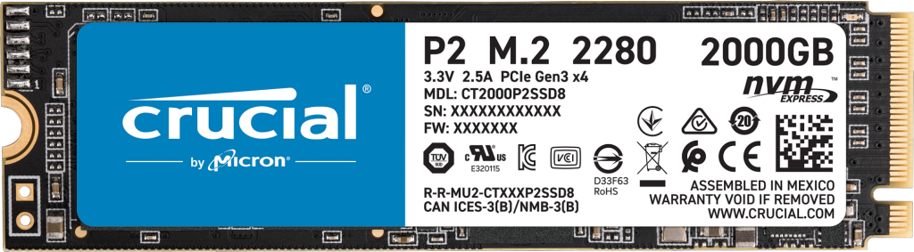 Ổ cứng SSD Crucial P2 2000GB 3D NAND NVMe PCIe M.2 CT2000P2SSD8 Chính hãng