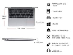 Laptop Apple Macbook Air MGNA3SA/A M1 8Gb/ 512Gb (Bạc)