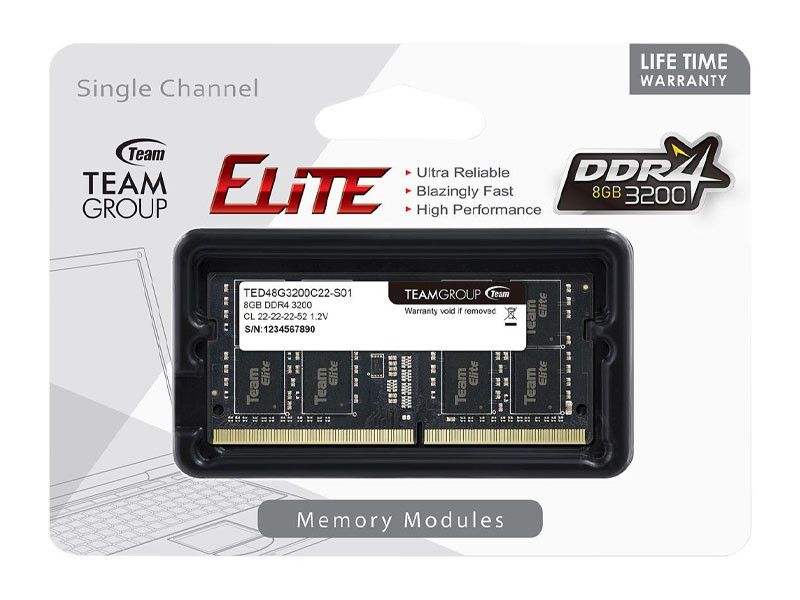 Ram Laptop TeamGroup Elite 8GB DDR4 3200MHz (TED48G3200C22-S01) - Chính Hãng