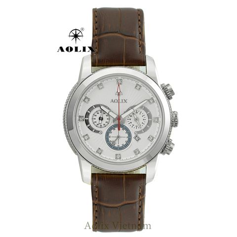 đồng hồ dây da chronograph 6 kim aolix al-7049g