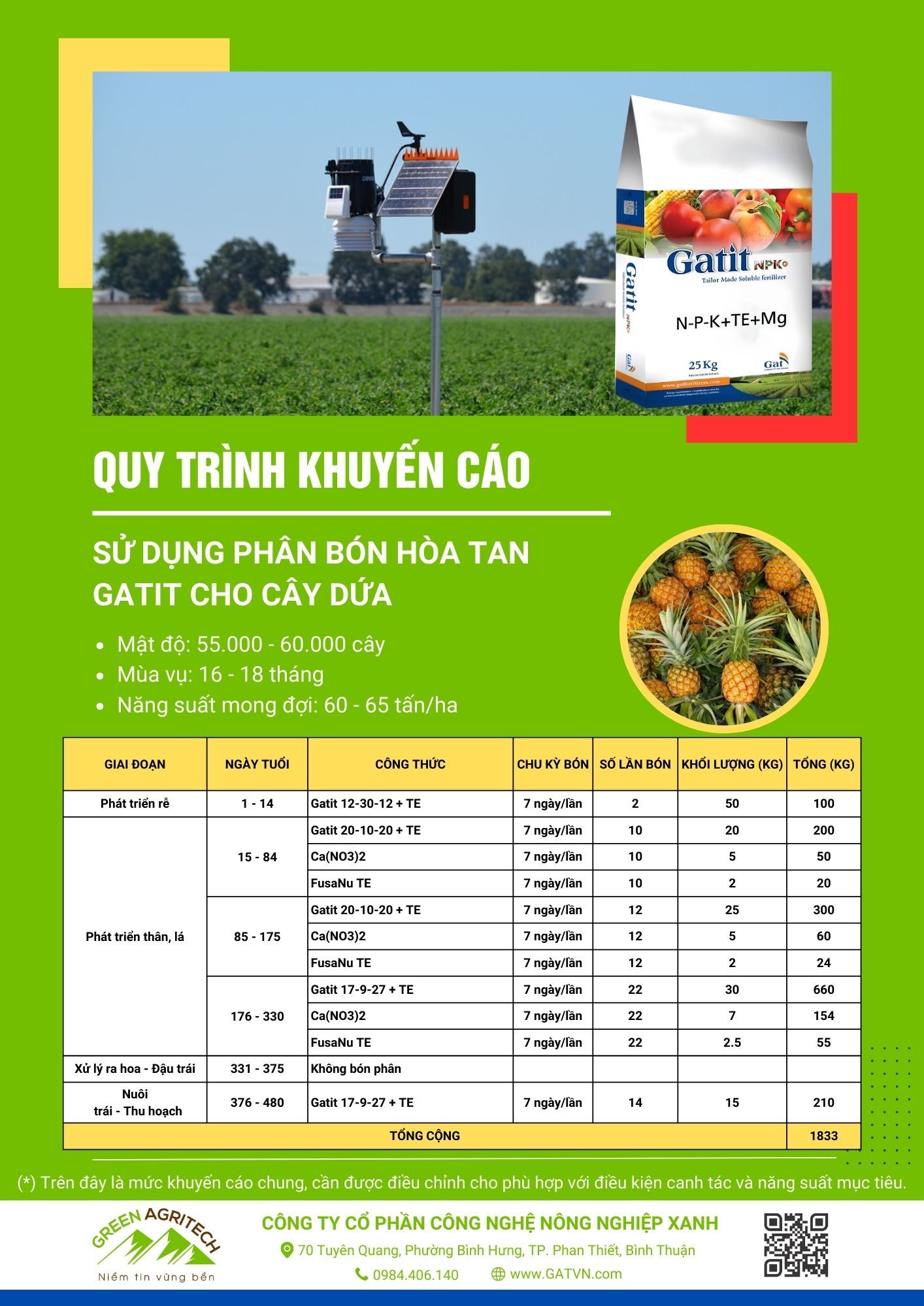 Dinh dưỡng cho cây dứa - Phân bón hòa tan Gatit