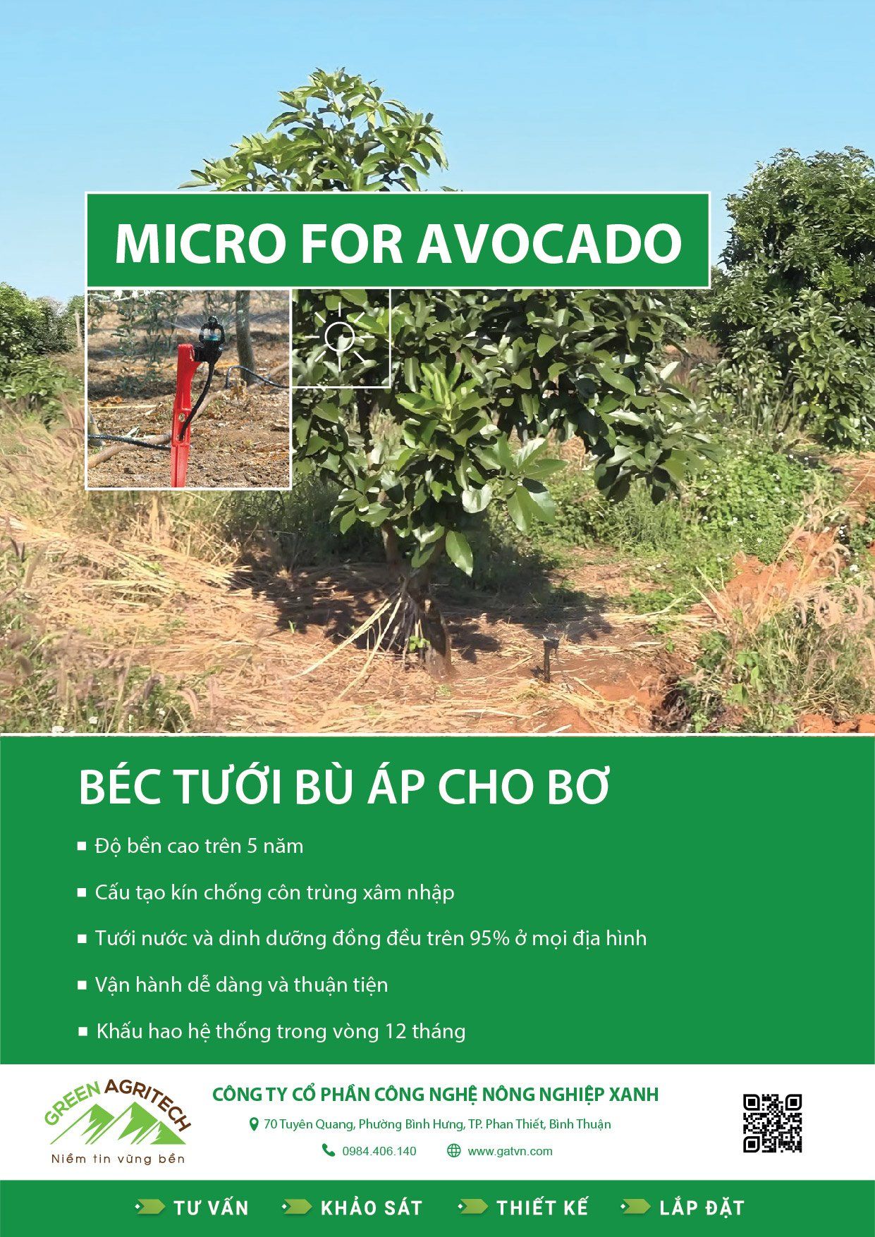 Béc tưới phun mưa bù áp cho Bơ