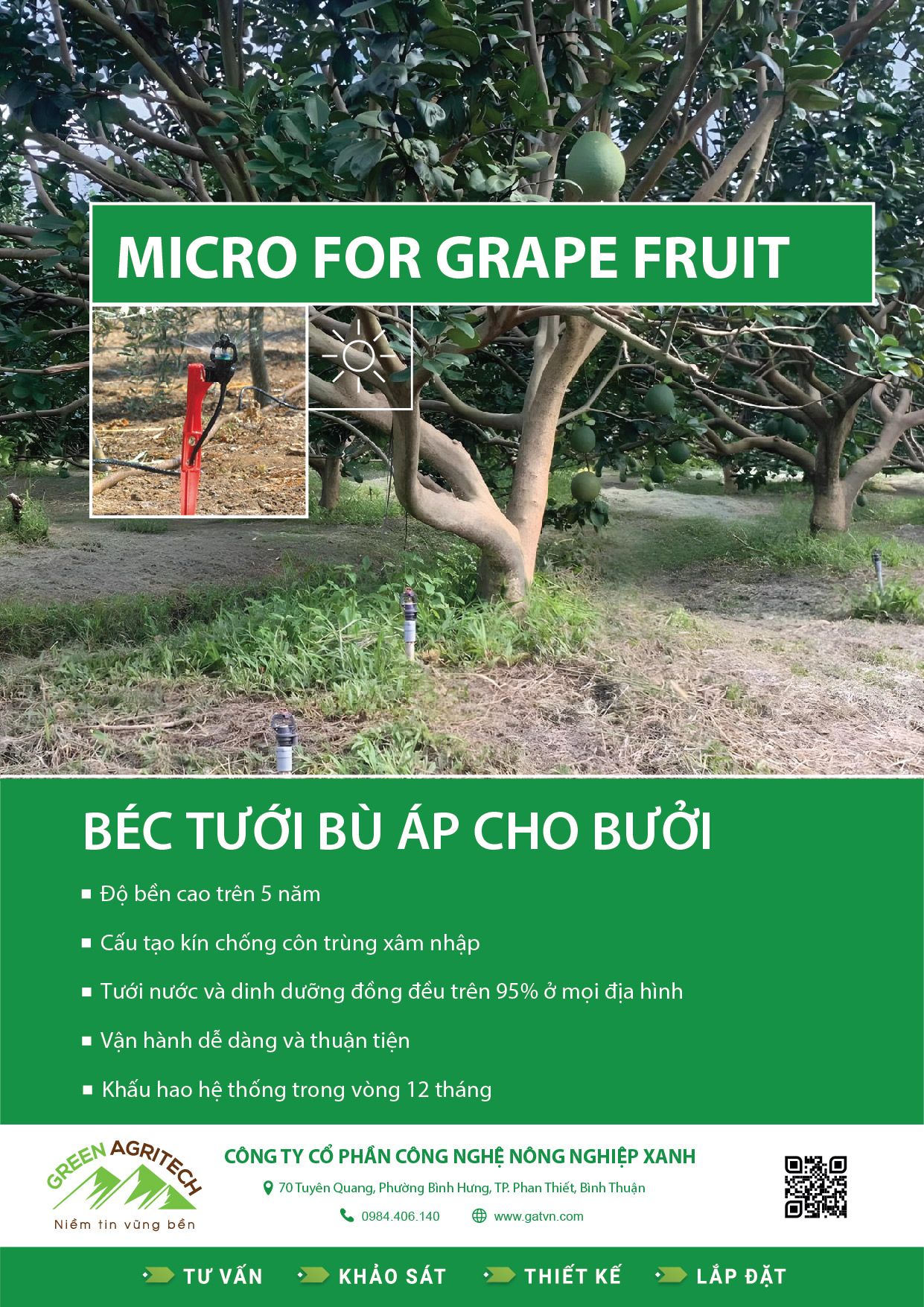 Béc tưới phun mưa bù áp cho Bưởi