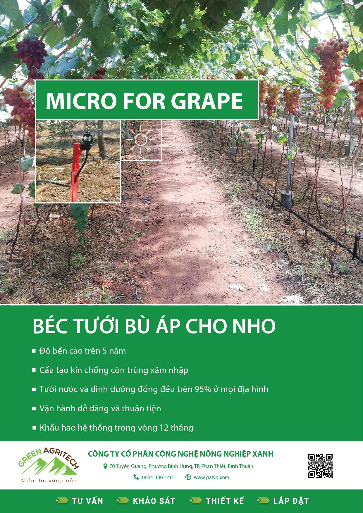 Béc tưới phun mưa bù áp cho Nho