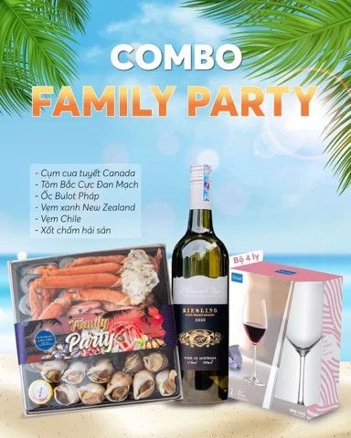  Combo vang trắng và hải sản lạnh ăn liền Family Party 