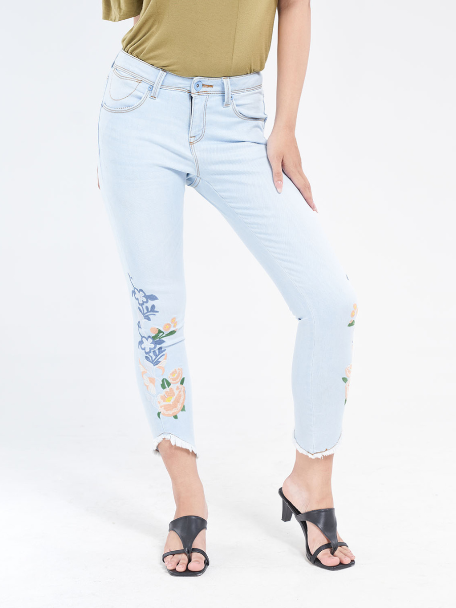 Quần jeans lửng nữ thêu MESSI SJW-708 (Mid rise skinny)