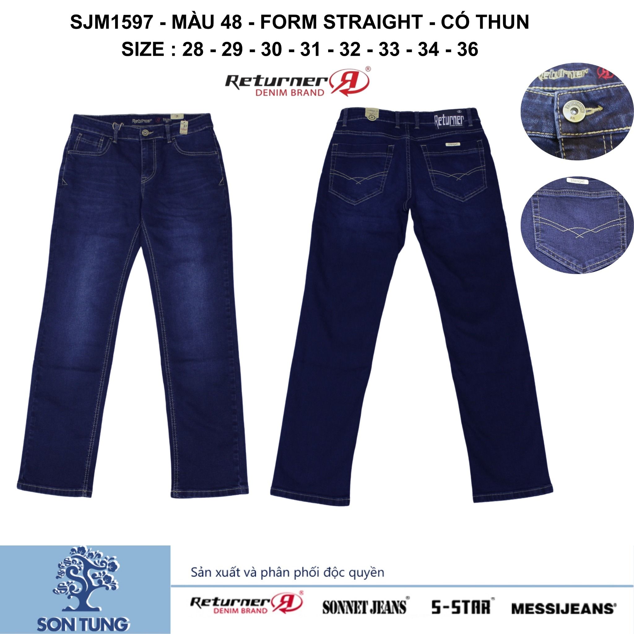 Quần dài Jeans Nam SJM1597 (Straight) Có co giãn