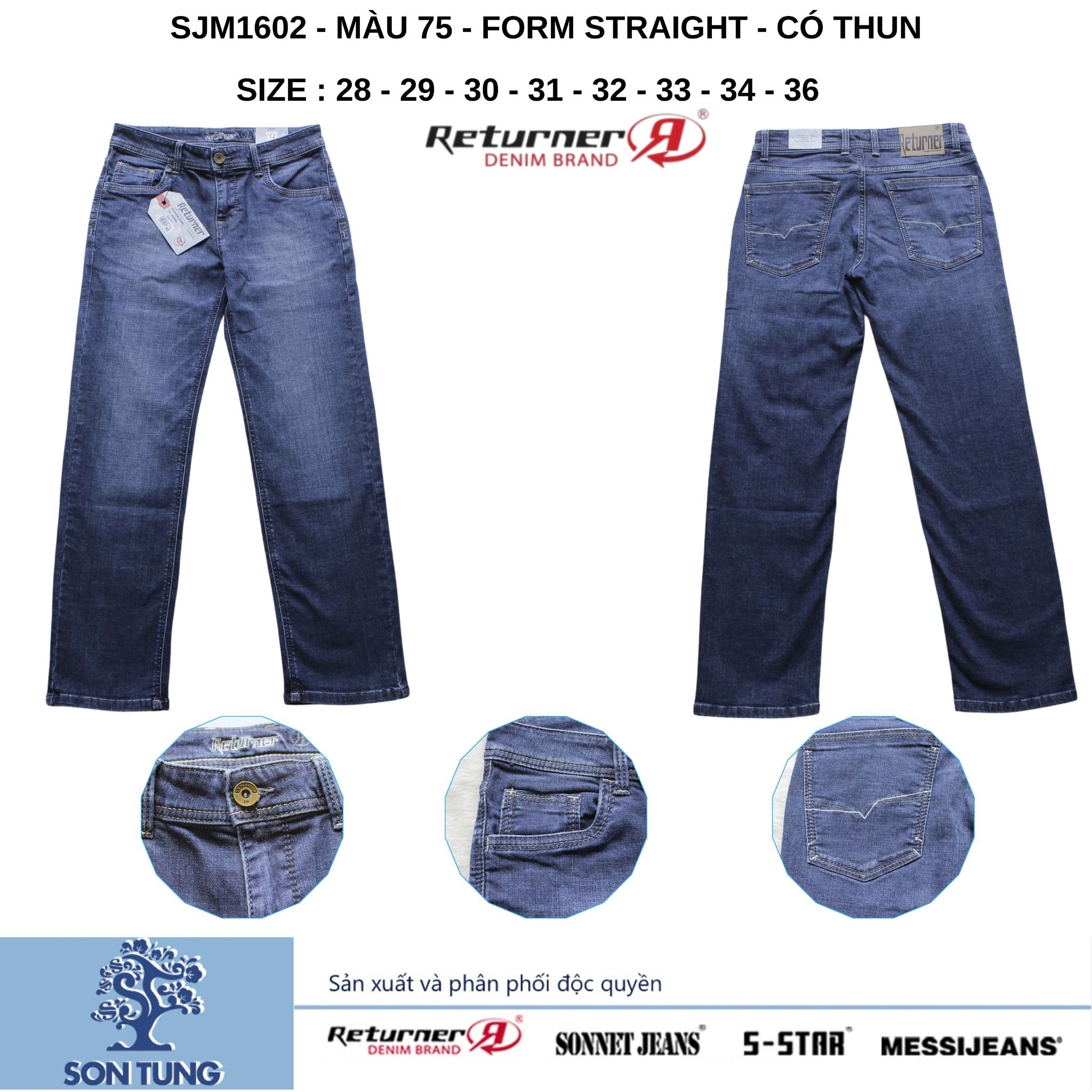 Quần dài Jeans Nam SJM1602 (Straight) Có co giãn