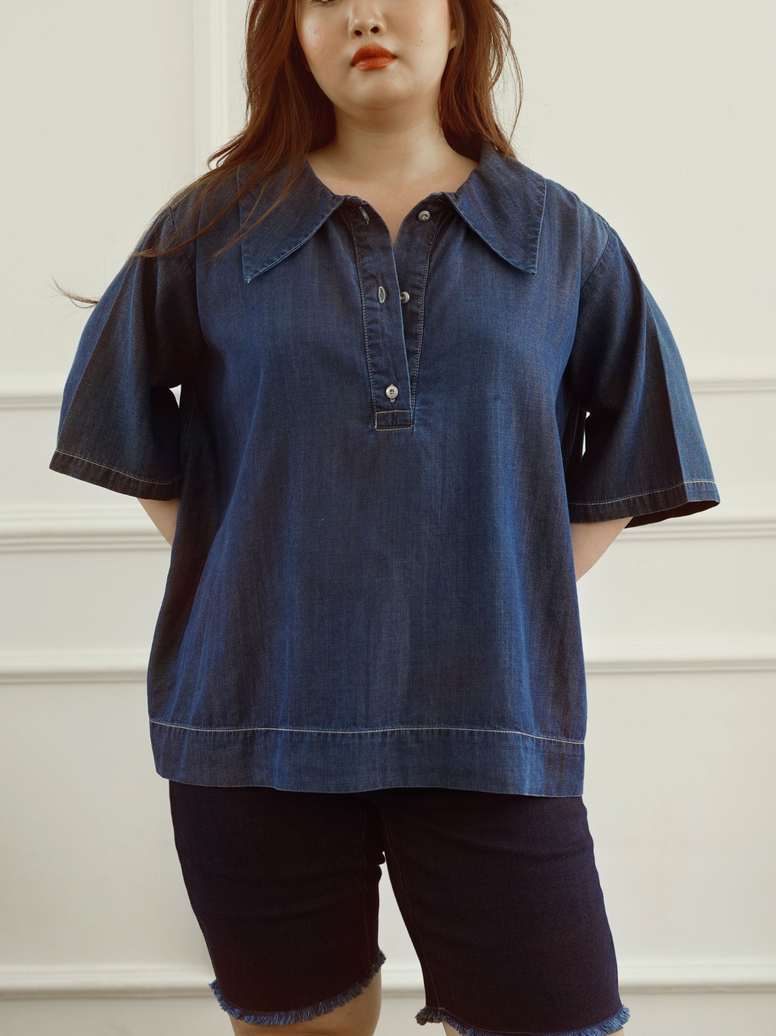 Plus Size - Áo kiểu nữ jeans Plus Size WJB0248-48 (Plus size)
