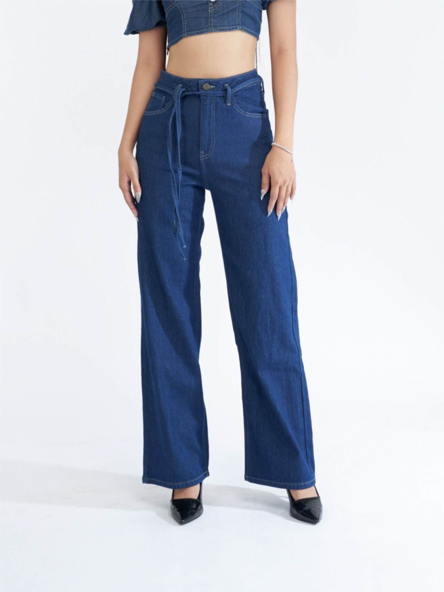 Quần nữ dài jeans phối dây lưng WJB0291 (Tailor)