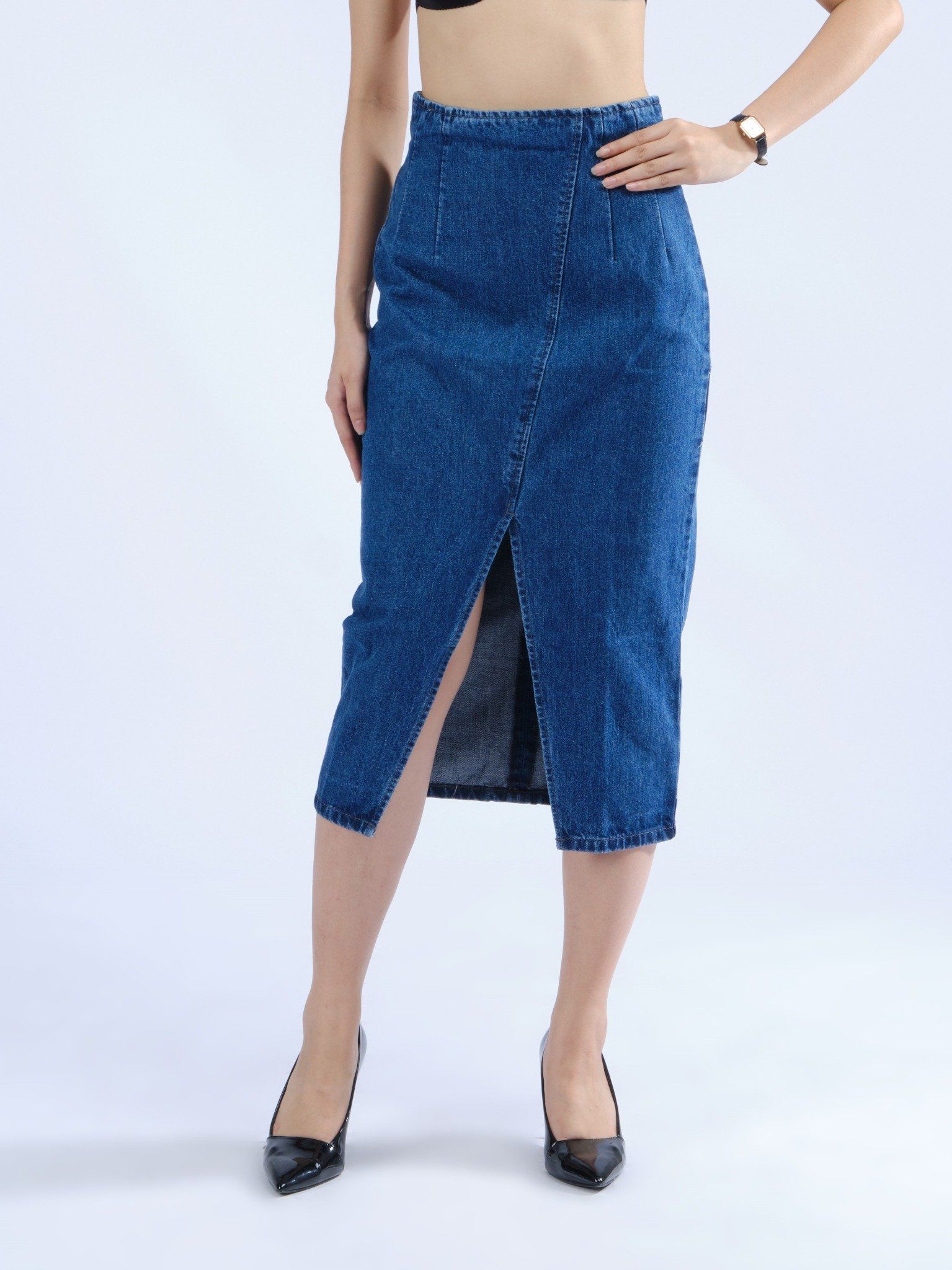 Chân váy jeans nữ thời trang xẻ tà MESSI WJF0140-45 (Tailor)
