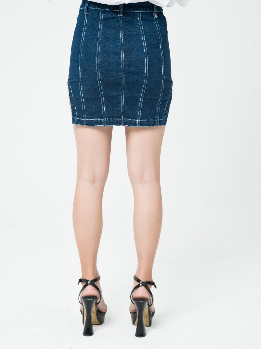 Chân váy jeans đậm ngắn khoét 2 bên MESSI WJF0141 (Tailor)