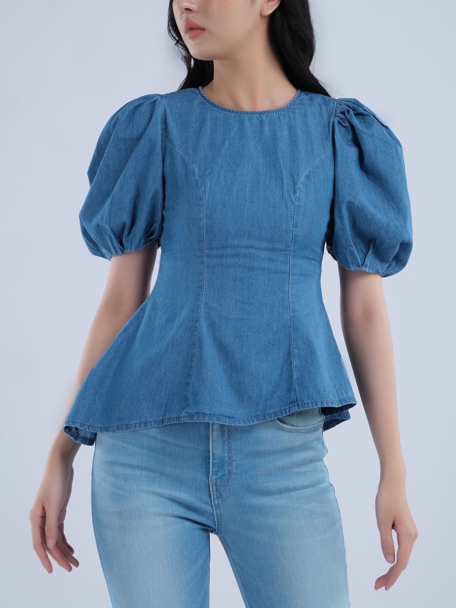 Áo kiểu nữ jeans tay phồng WJF0163-42 (Tailor)
