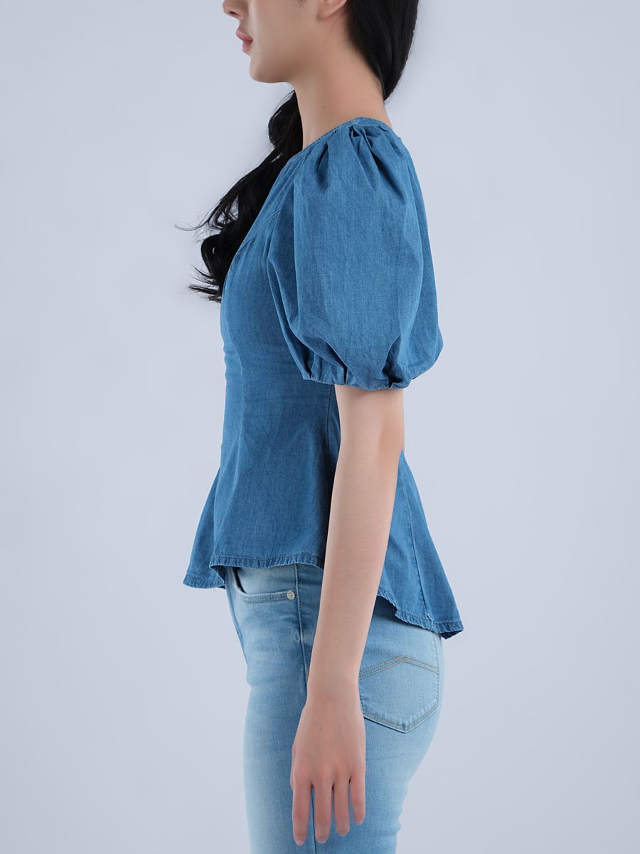 Áo kiểu nữ jeans tay phồng WJF0163-42 (Tailor)
